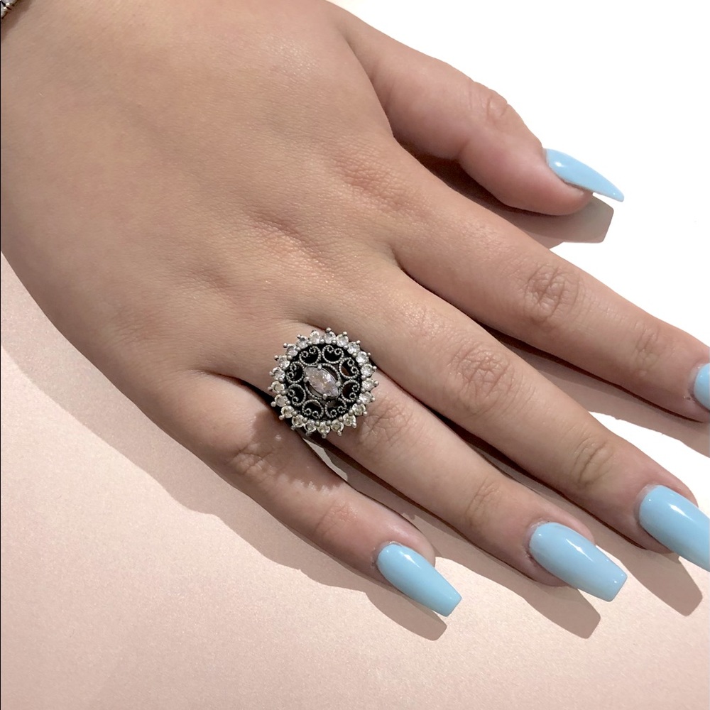 🔴 Handmade vintage oxidized filigree Silver Ring 7